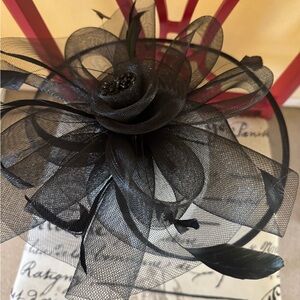 Black Rose Feather Mesh Fascinator